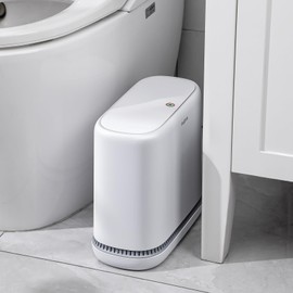 JOYBOS Bathroom Trash Cans,Adsorption Garbage Can with Press Type Lid,10L Dogproof Slim Plastic Narrow Trash Bin,3 Gallon Garbage Bin for Home,Office and Narrow Place