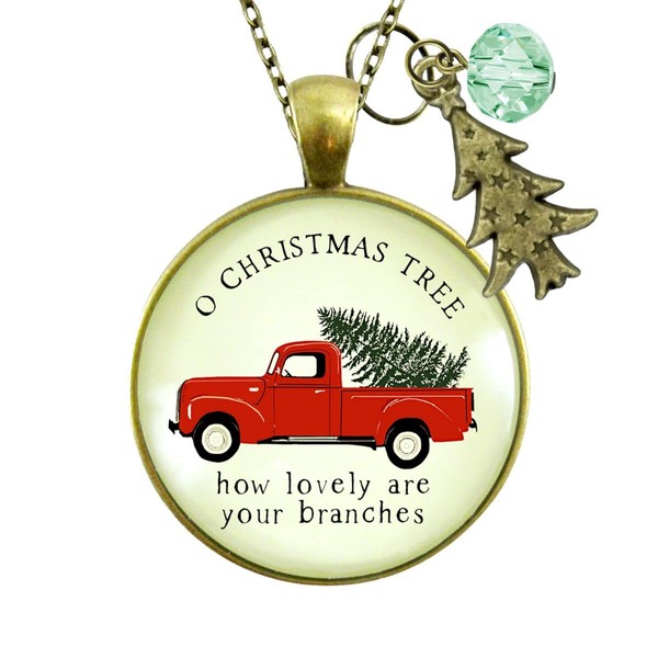 Red Truck Christmas Season Necklace Vintage Holiday Christmas Tree Charm