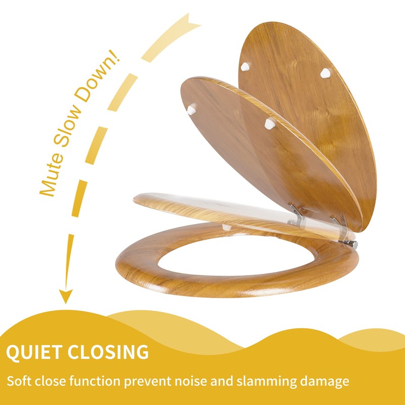 Angel Shield Wood Veneer Natural Toilet Seat with Quiet Close,