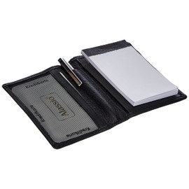 ALASSIO Monza 43065 Notepad Case Genuine Leather Black 7.5 cm x 10 cm Mesh Pocket for Business Cards, Notepad, Ballpoint Pen