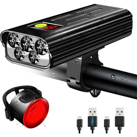 VASTFIRE Super Bright LED Mountain Bike Headlight Warning Tail Light Rechargeable