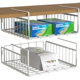 Simple Houseware 2-Pack Under Shelf Wire Metal Basket Shelf, White