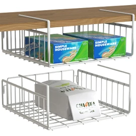 Simple Houseware 2-Pack Under Shelf Wire Metal Basket Shelf, White