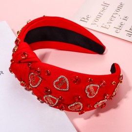 YAHPERN Diadema De San Valentín Para Mujer, Diadema Con Nudo En Forma De Corazón Rojo Y Rosa, Con Cristales De Estrás Y Joyas, Diadema Ancha Con Nudo Superior, Accesorios Para El Cabello Para San Vale