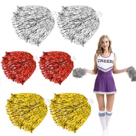 YUZHEDM Pack of 6 Cheerleader Pompoms, Includes Gold, Silver and Red, Pompoms Cheerleading, Pom Poms Cheerleading, Suitable for Competitions, Theatre Performances, Birthday Parties, Festivals