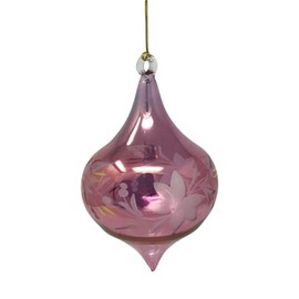 Egyptian Museum Purple Floral Etched Onion Glass Ornament – Handblown Egyptian Ornament, 5.5"