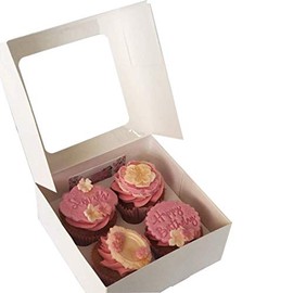 MASS DYNAMIC 10 Pack 4 Holes White Cupcake Boxes – Pre-Assembled Cupcakes Carrier With Transparent Window, Cupcake Holder Box, Food Grading Container for Muffins