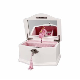 Art Lins Elle Ballerina Music Jewelry Box with Lock, Girl's Keepsake Storage Box, Wind Up Music Wooden Case, Small (White)