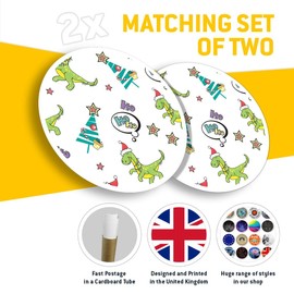 Vinyl Round Stickers (Set of 2) 30cm - Ho Ho Ho T-Rex Dinosaur Kids Boys Girls for Laptops, Tablets, Luggage, Scrap Booking, Fridges #170623