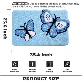 Loismood Super Absorbent Bath Mat Rug for Shower Non Slip 35x24 Inches Thick Plush Bathroom Floor Mat Machine Washable Rug for Bedroom (Blue)