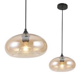 GLAMIGHT Glass Pendant Lights Kitchen Island Lighting Globe Pendant Light Fixtures IIndustrial Vintage Pendant Lighting for Kitchen Island Bedroom Living Dining Room Light Fixture(Amber)