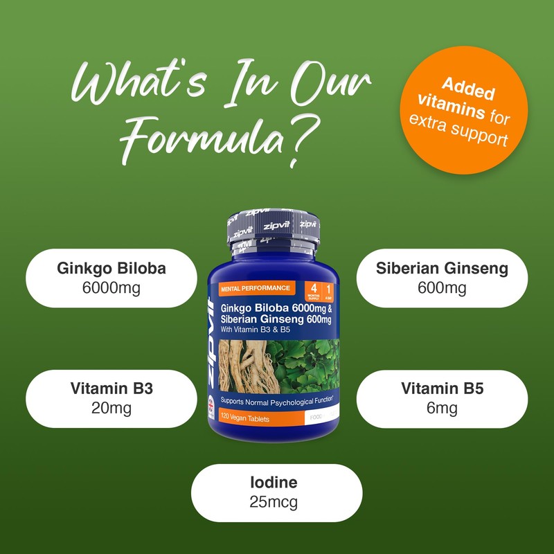 Zipvit Ginkgo Biloba 6000mg & Siberian Ginseng 600mg with Vitamin