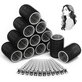 Hair Curlers Rollers, 12Pcs Hair Rollers Hair Curlers Self Grip Holding Rollers with 12 Pcs Hair Clips for Long Medium Short Thick Fine Thin Hair Bangs Volume
