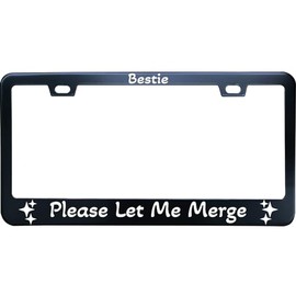 XHuiZio Bestie Please Let Me Merge License Plate Frame, Matte Black Stainless Steel License Plate Frame 2 Hole & Screws, 12x6 Inch Fits Standard US/Canada