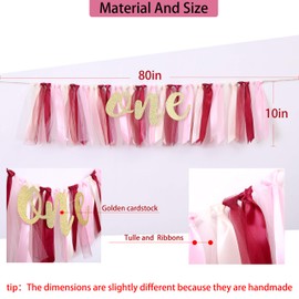 WAOUH Tutú One Banner para primer cumpleaños, pancarta de trona alta para decoración de primer cumpleaños, accesorio para fotos de tartas, guirnalda de tul (rosa)