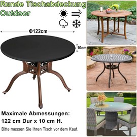 BEJAGWUS Garden Table Cover, Round Table Cover, Outdoor Weatherproof, Winterproof, UV-Anti, Oxford Protective Cover Garden Furniture Table Top Cover with Drawstring, Diameter 122 x 10 cm