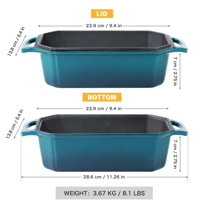 Flavehc Bread Pan Cast Iron Loaf Pan with Lid Bread