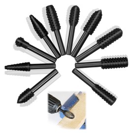 Raheem Pack of 10 Wood Rasp Rasp Set, Wood Carving Drill Bit Set, Drill Shank Tool, Wood Carving Ball Mill, Cylinder Cutter, Tenon Mill, Cone Cutter for Grinding, Engraving, Polishing