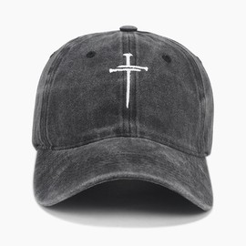 Vintage Washed Baseball Cap Embroidered Cross Nails Design Adjustable Dad Hat Cotton Breathable Unisex Sun Protection for Outdoor & Casual Wear Black