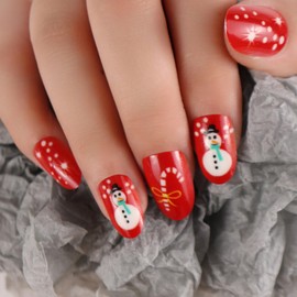 Christmas Press On Nails Short Fake Nails With Xmas Candy Snowman Red Christmas Nails Designs Holiday Press On Nails Christmas Press On Nails For Women Christmas Nails 24pcs