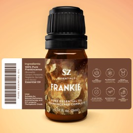 Sz Essentials - Frankie - Frankincense Complete Pure Essential Oil - 100% Natural and Undiluted - Extracted from 5 top Boswellia Trees - Warm & Rich Balsamic Scent with Hints of Earthy Spice -0.17 oz