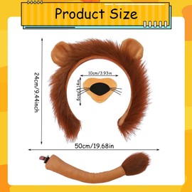 ZPSOSPZ Lion Fancy Dress Accessories, Animal Lion Costume Set, 3Pcs Lion Fancy Accessories Set Lion Ears Headband Nose Tail For Kids And Adults Animal Cosplay Birthday Party Stage Performance