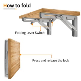 Folding Console Heavy Duty 300 mm, Pack of 2 Stainless Steel Folding Consoles, Folding Console, Table Folding Shelf Brackets, Load 150 kg for Kitchen, Garage