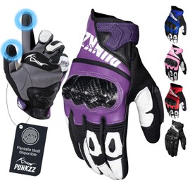PUNKZZ Guantes para Motocicleta De Piel para Hombre y Mujer, Hpz01, Guantes de Motociclista Cómodo y Transpirable DE Cuero,Guantes De Moto para Protección Completa (Violeta,M)