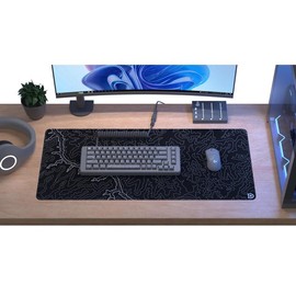 Black Topograph Canyon Deskpad | Water-Resistant | 5mm Thick | Anti-Slip Rubber Base | Soft-Polyester Top - Size: XXLarge (1200x600mm) 💦
