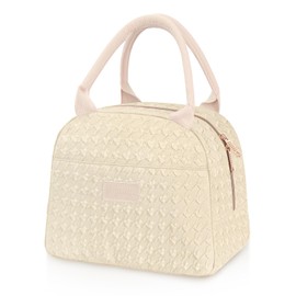 Joymee Lunch Bag Women Cute Insulated Lunch Box for Women Adult Reusable Leakproof Large Capacity Spacious Cooler Tote Lunchbox for Women Men for Working Office Travel Picnic (Beige)