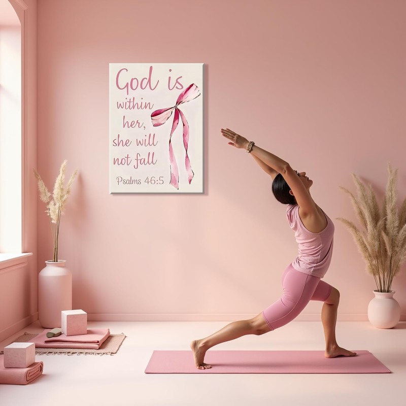 Framed Exquisite Poster, Pink Bow & Inspirational Bible Verse God