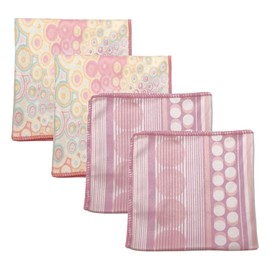 Calabria 4 Pack Microfiber Cleaning Cloth Pink Purple Lines/Pink Yellow Circles Cleans Eyeglass Lens TV Phone Screens Camera