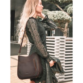 S-ZONE Women Genuine Leather Hobo Bag Crossbody Bucket Purse Vintage Shoulder Handbag with Woven Strap