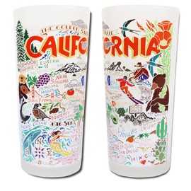 Catstudio Drinking Glasses, California Frosted Glass Cup for Kitchen, Bar, Everyday Drinking Cup or Cocktail Glass, 15oz Dishwasher Safe Glass Tumbler for California Lovers, Set of 2