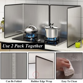 Splatter Guard for Stove 2 Pack 2-Sided Foldable Stainless Steel Oil Splash Board Anti Grease Nonstick Splatter Guard for Frying Stove Heat Insulation Board for Cooking