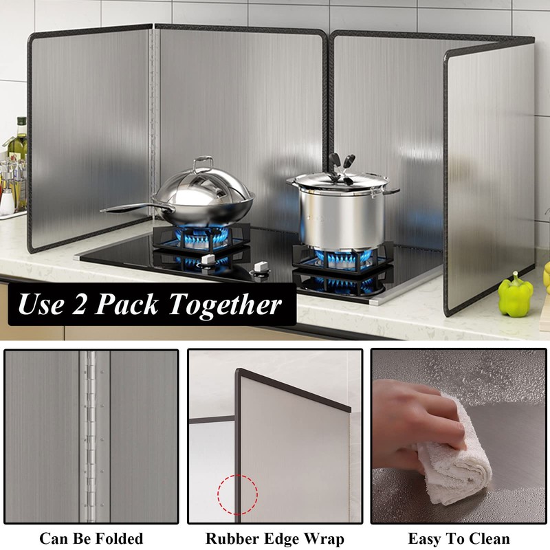 Splatter Guard for Stove 2 Pack 2-Sided Foldable Stainless Steel