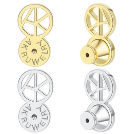 Earring Lifters,AKRUWERLY 4PCS Dainty Letter Shape Earring Backings Replaments for Droopy Ears,Locking Earlobe Support Backers for Heavy Earings Flat Backstop for Studs, Mixed Color