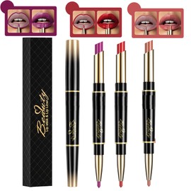 Double Head Matte Lip Liner & Lipstick Set Long Lasting Waterproof Smudge Proof labial Moisturizing Lip Liner Makeup For Women.（3Pcs）