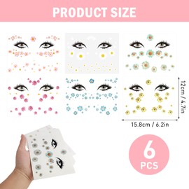6 PCS Temporäre Tattoos Blumen Gesicht Tattoo, Bunte Gesichtstattoos für Festivals, Karneval, Fasching und Mottopartys, Einfache Anwendung und kreative Körperkunst für jedes Alter