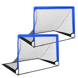 Simple Deluxe 2 Set 4‘x3’ Portable Soccer Goal, Pop Up Soccer Net for Backyard Games and Training, Includes 2 Oxford Cloth Bags and 8 Stakes, Blue & Black