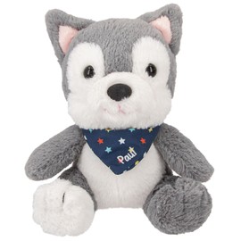 Depesche 12455 Snukis Cuddly Toy Wolf Paul with Soft Fur in Grey/White, Approx. 18 cm Plush Toy with Neckerchief