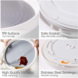 Spice Racks for Inside Cupboard,Lazy Susan Turntable 2 Tier 360°Rotating Spice Rack with Cleaning Sponge,10 Inch Anti-slip Plastic Organiser Tray 2 in 1 for Kitchen,Refrigerator,Desk and Bathroom