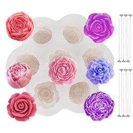 Molde de Silicona para Velas de Flor, 7 Cavidades Moldes de Silicona para Jabones de Flores 3D con 12 Mechas, Aplicable a Cumpleaños, Baby Shower, Aniversario, Día de San Valentín