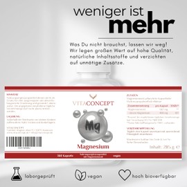 Magnesiumoxid I 360 Kapseln I 660mg (davon 400mg elementares Magnesium) pro Kapsel I laborgeprüft I hochdosiert I vegan I in Deutschland produziert I VITACONCEPT®