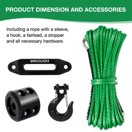 1/4" Synthetic Winch Rope Kit, 1/4 in x 50 Ft 10,000LBs Strength ATV Winch Rope Line with Steel Hook, Fairlead, Rubber Stopper, Protecting Sleeve and Thimble, Suitable for ATV, SUV, Vehicle (Green)