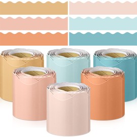 TaoBary 6 Rolls 196.8 ft Colorful Borders for Bulletin Board, Scalloped Trim Fall Bulletin Board Decorations for Autumn Thanksgiving Classroom Decor (Fall Boho Groovy)