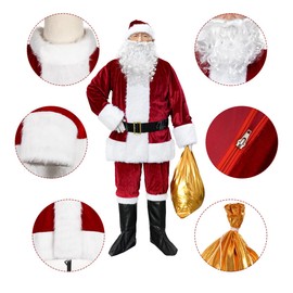 Christmas Santa Claus Costume Set Men's Santa Costume Adult Velvet Santa Suit Christmas Outfit (crimson-9pcs)