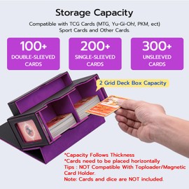 Tolesum Double Layer Card Deck Box for MTG, Gathering Card Box with Shop Window and Cube Compartment, PU Leather, Strong Magnetic Trading Card Box, Compatible Magic Commander TCG Cards, Black and
