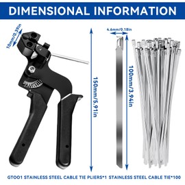 Cable Tie Pliers with Stainless Steel Cable Ties, Pack of 100, Metal Cable Tie Tool, Cable Tie Gun, Cable Tie Pliers for Tightening Cut Cable Tie