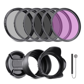 NEEWER 58mm ND Filter Kit and Lens Accessories, ND2 ND4 ND8 UV FLD CPL(Circular Polarizing) Filter Set with Lens Cap/Tulip Shaped Lens Hood/Collapsible Rubber Lens Hood